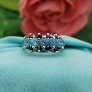 Sterling Silver Blue Topaz & Sapphire Ring and earring set
